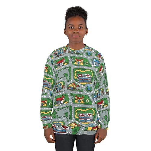 Nostalgic Kids Playroom City Life Car Carpet City Streets Rug Unisex Crewneck Sweatshirt4