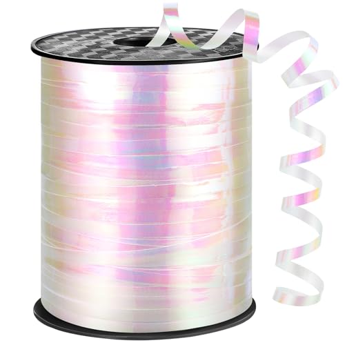 woric 600 Yards Iridescent White Curling Ribbon 1/5 Inch Balloon String Ribbon Thin Crafts Ribbons for Crafts Project Gift Wrapping Wedding Decor Bridal Baby Shower Birthday Party