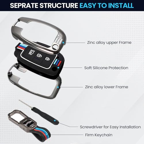 Image of KINGSWAY Hyundai Car Key Cover and Keychain Perfect Shape and Compatible with 3 Buttons Smart Key of All Hyundai Cars, Remote Key Shell, Key Case, Car Key Chain Cover, 360 Protection, Gunmetal Grey