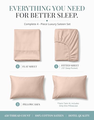 Image of Lane Linen 100% Cotton Extra Soft Full Size Bed Sheets Set - 450 TC Sateen Weave - Smooth, Comfortable Sheets For Everyday Use - Hotel Quality Luxury - Snugly Fits Mattress upto 15'' Deep - Sepia Rose
