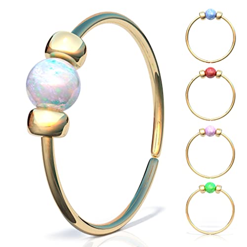 Thin 14K Gold Filled Tiny Nose Ring Hoop - 2 Mm White Opal Piercing Nose Hoop - 24 Gauge Very Thin Nose Hoop Tiny Piercings Nose Rings Hoop - Opal Nose Rings #TOP1