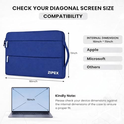 Image of 360 Protective 16 Inch Laptop Sleeve Case for All 16 Inch laptops with 2 Front Pockets & Carry Handle | Compatible with 16 inch HP, DELL, Asus, Mackbook Devices| Water-Resistant | Blue