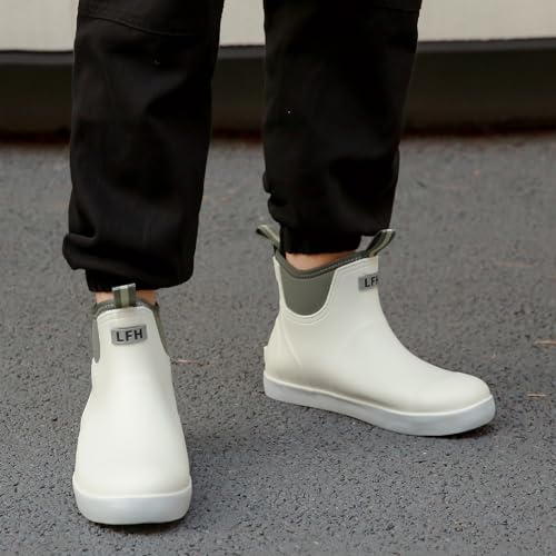 Image of Rain Boots for Men, Waterproof Ankle Mens Deck Boots Anti-Slip Comfort Rubber Boots Chelsea Garden Shoes for Yard Fishing Outdoor Work