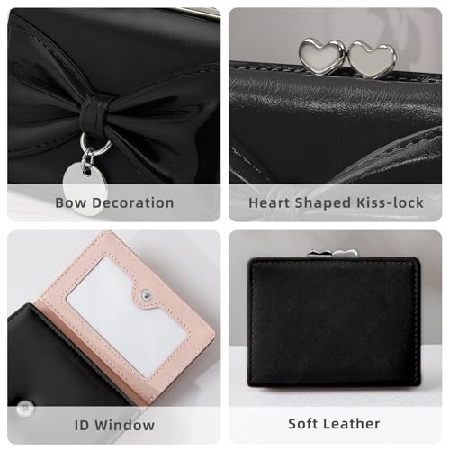 Wallet Women, Bow Trifold Wallets, Small Cute Coin Purse for Woman, Coquette Credit Card Holder and Cash Bag for Ladies (Black)3