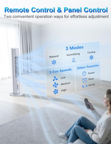 Image of Windowless Air Conditioner, 35 inch Evaporative Air Cooler w / 3 Modes | 3 Speeds, Max 30ft /s, 25ft Remote,Smart Timer, 120Oscillating Covers 450sq.ft,25dB Ultra-Quiet, No Window Needed for Bedroom