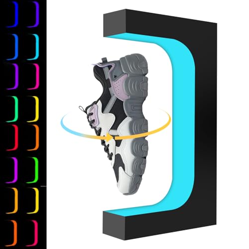 JEHUPA Levitating Display, Floating Sneaker Rack With LED Control 16 Colors Light Rotating for Shoe Collector Advertising Display Store (Black)