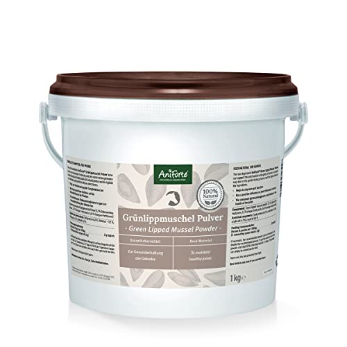 AniForte Grünlippmuschel Pferd 1kg - Natürliches Grünlippmuschelpulver in Vollfettqualität, Omega 3 & 6 Fettsäuren, Glycosaminoglycane 3,3%, Grünlippmuscheln Pferd unterstützt Gelenke & Gelenkfunktion