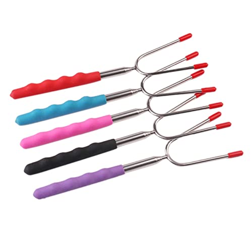 Callaron Set 5 Stainless Cookware Stainless Steel Camping Cookware Cooking Utensils Barbecue Fork Retractable Silicone Handle #TOP7