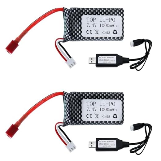 Tosiicop 7.4V 1000mAh Li-ion Battery - 2 Pack 2S 30C Batteries with T Plug for RC Truck Brushless Racing Car HBX 16889 16890A and XLH Q901 Q902 Q903 1/16 Scale with Rechargeable 2 USB Chargers