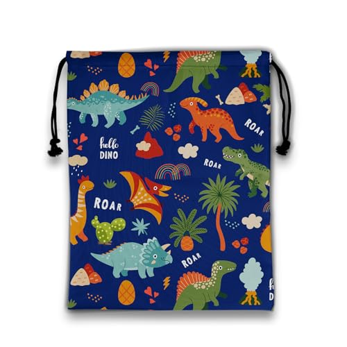 Image of Cartoon Dinosaur Gymnastics Grip Bag Navy Blue Portable Drawstring Storage Pouch Bag Party Favor