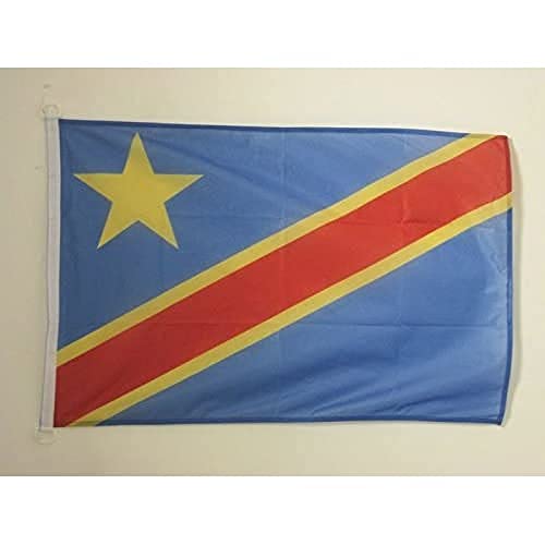 AZ FLAG - Drapeau République Démocratique du Congo Spécial Extérieur - 90x60 cm - Pavillon Nautique Congolais En Maille Bloquée Avec Anneaux Plastiques Intégrés - 80g