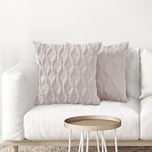 HUIEYE Lot De 2 Housses De Coussins en Laine Artificielle Et Velvet, Décoratif Douce Peluche Décorative d'oreiller,Deux Faces Doux Lisse Confortable Taie pour Salon Chambre Canapé 45x45cm(Gris Clair) Cover