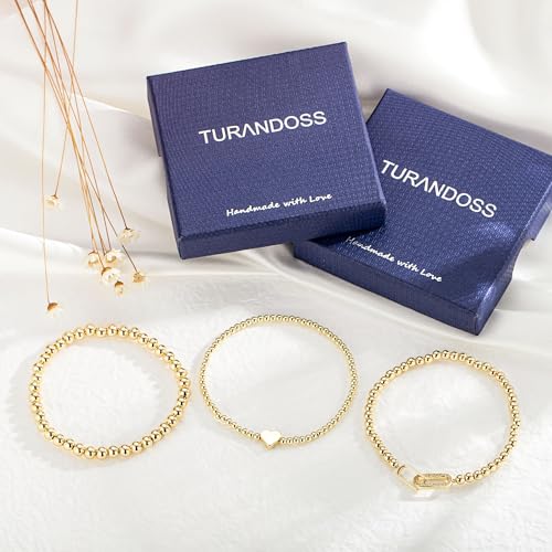 Turandoss 3PCS 14K Gold Plated Beaded Stretch Bracelet for Women Teen Girls - image 7