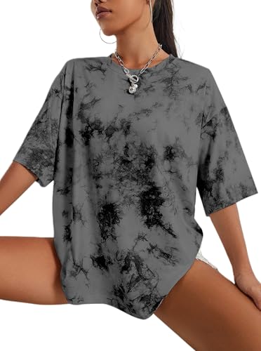 Image of Remidoo Women's Casual Oversized T Shirt Short Sleeve Graphic Tee Letter Tie Dye Shirts