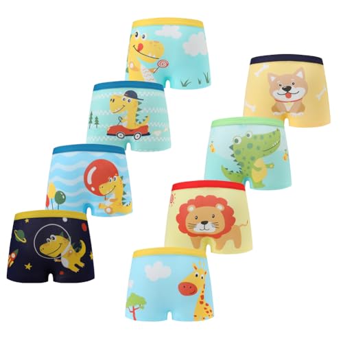FedMois Pack de 8 Calzoncillos Bóxer de Algodón para Niños, Dinosaurios y Animales, 3-5 años