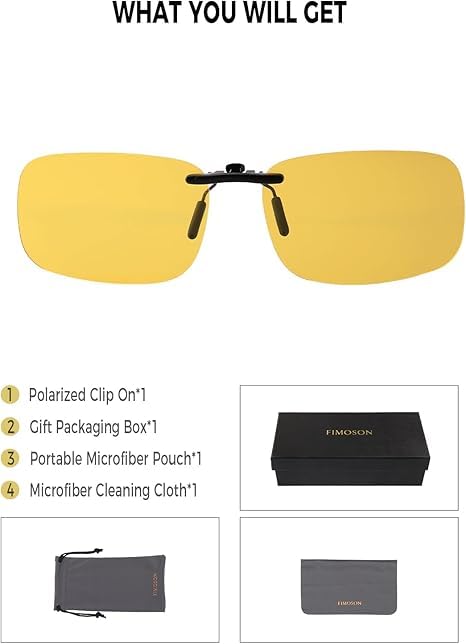Image of Night Driving Glasses Clip On Night Vision Glasses HD Polarized Yellow Lens Compact Fit Non-Flip Up, Anti Glare (A11 Yellow /1 Pack)