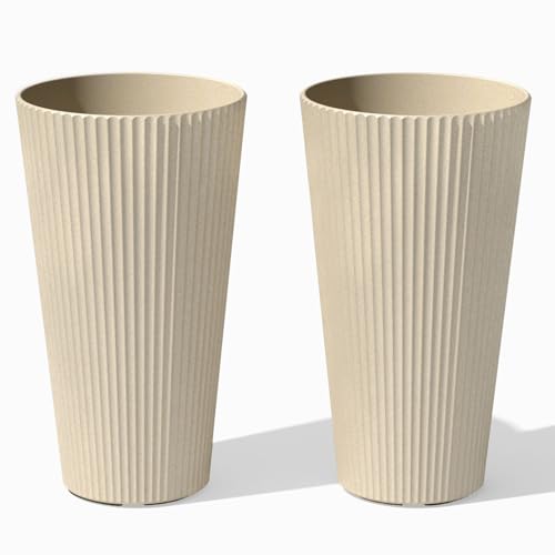 Image of Veradek Demi Series Tall Planter - Tall Tapered Outdoor Planter with Shelf