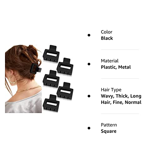 Atoden Square Claw Clips Black Hair Clips 2'' Matte Hair Clips For Women Girls 5Pcs Rectangle Medium Hair Clips For Short Thin Hair Non-Slip Strong Grip Hair Clamps Hair Grips Jaw Clips Cute Hair Accessories Gifts For Women #TOP7