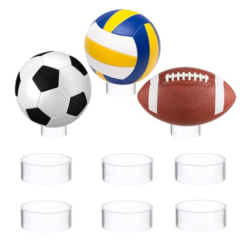 Hipiwe 6Pcs Ball Display Stands Sphere Hoder - Plastic Sport Ball Holder Clear Soccer Ball Display Rack Memorabilia Ball Display Ring Pedestal for Sphere Football Basketball Volleyball,2.6