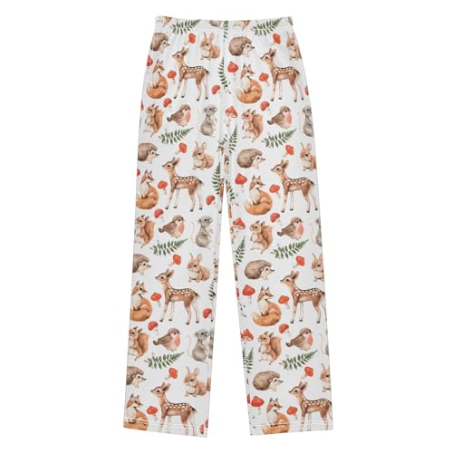 Deer Fox Mushroom Boys Long Pants Soft Trousers Elastic Waist Kids Lounge Bottoms with Pockets S-XL
