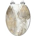 Elongated Toilet Seat Realistic liquid marble with gold Resin Toilet Seat with Quietly Close Quick Release Hinges Decorative Toilet Seat with Cover Easy to Clean and Install