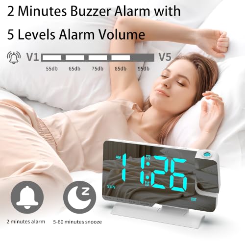 Projection Clock for Bedroom Ceiling, White Digital Alarm Clock Teens Decor - Image 4