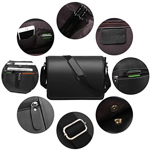 Leathario Men's Leather Shoulder Bag 14inch Laptop Bag Messenger Bag Crossbody Bag Satchel Bag Black