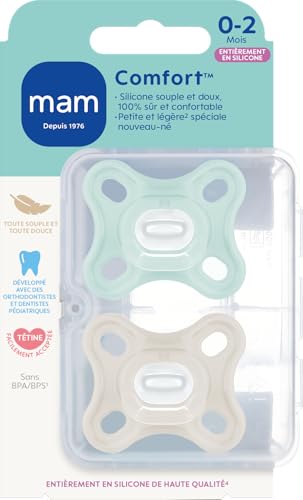 MAM Sucette Comfort, Naissance 0-2 mois, Bleu/Beige, Lo...
