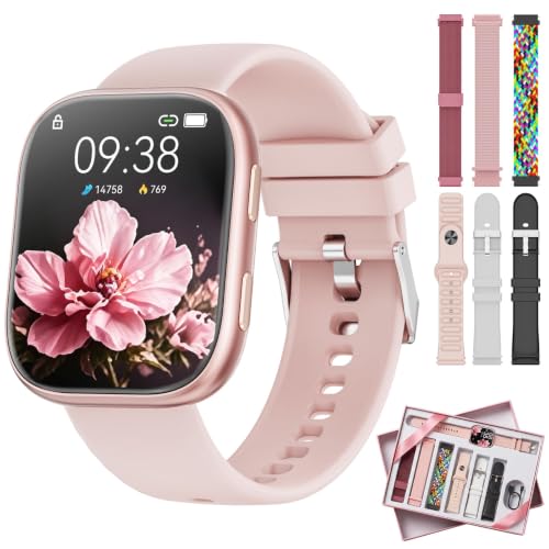 Montre Connectée Femme Homme, 7 Bracelets et Coffret Cadeau, 1.83'' HD Smartwatch avec Appel Bluetooth, Montre Connectée pour Cardiofréquencemètre, Sommeil, 100+ Modes Sportifs, IP68 Etanche Rose-C