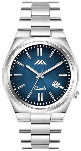 Image of PAPIO Men's Quartz Analogue Watch, Silver Stainless Steel Band, Round Dial with Date Display