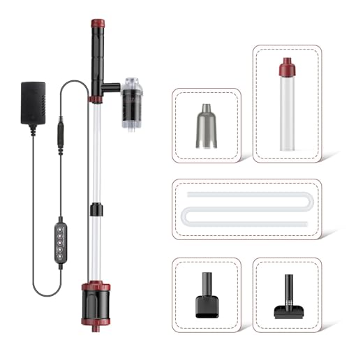 Image of AKKEE Aquarium Vacuum Gravel Cleaner, 36W Electric Fish Tank Cleaner Vacuum, 8 in 1 Multifunctional Aquarium Cleaner for Automatic Water Change, Wash Sand, Water Circulation and Timed Off, red