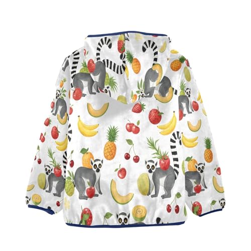 Lemur Fruit and Tropical Pattern Toddler Fleece Jacket Girl Boys Hooded Fleece Jacket Coat Warm Outwear Zip-up 3-10T2