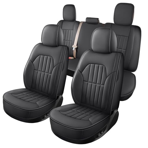Image of Truckiipa Car Seat Covers Full Set, Dodge Ram Seat Covers Full Coverage Leather Protector Pickup Truck Accessories, Custom Fit for 2002-2018 Ram 1500, 2002-2025 Ram 2500 3500 Crew Mega Cab, Black