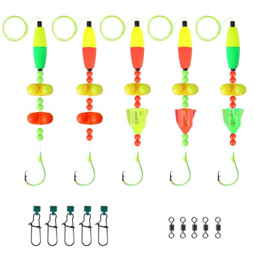 5PCS Catfish Float Rigs, Catfish Tackle Floats Catfish Rattle Floater Rig 6/0 8/0 10/0 Circle Hooks for Peg Floats Catfish