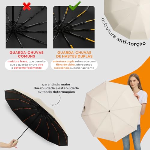 Guarda Chuva Duplo Abre Fecha Automático Reforçado 12 Hastes Tokshop (Preto)