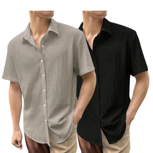 Image of GRECIILOOKS Men's Polycotton Shirt |Stylish Casual Regular Fit Shirts | Textured Half Sleeve | Slim Fit | Business & Meeting Ready (Available in Plus Size)