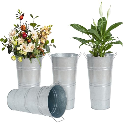 Notakia 10.62 Inch Galvanized Metal Vases Farmhouse French Flower Bucket