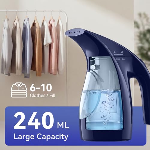 Image of HiLIFE Steamer for Clothes, Portable Handheld Design, 240ml Big Capacity, 700W, Strong Penetrating Steam, Removes Wrinkle, for Home, Office(ONLY FOR 120V) (Deep Navy)