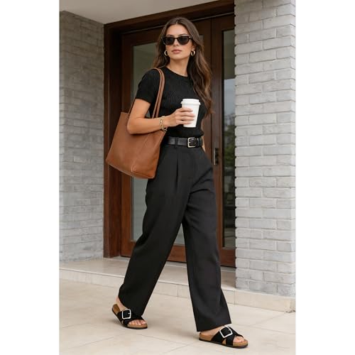 Image of Flat Sandals for Women Cross Buckle Straps Slides Slip-On Comfortable Summer Vacation Beach Sandals