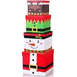 TaoBary 4 Pcs Christmas Nesting Gift Boxes Hard Xmas Stackable Decorative Boxes with Lids Elk Santa Snowman Elf Nested Decor for New Year Holiday Birthday Party Gift Decor