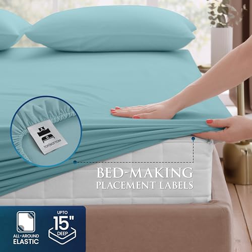 Image of Utopia Bedding Queen Sheet Set, Soft Microfiber 4 Piece Bed Sheets with 15 inch Deep Pocket - Easy Care Brushed Microfiber (Queen, Spa Blue)