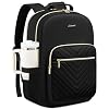 LOVEVOOK Laptop Backpack for Women with Giant Tumbler Holder 15.6 inch,Designer Travel Backpack Laptop Bag College Backpack,Quilted Work Nurse Teacher Backpack Purse Computer Bag Casual Daypack, Black