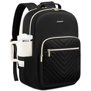 LOVEVOOK Laptop Backpack for Women with Giant Tumbler Holder 15.6 inch,Designer Travel Backpack Laptop Bag College Backpack,Quilted Work Nurse Teacher Backpack Purse Computer Bag Casual Daypack, Black