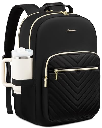 LOVEVOOK Laptop Backpack for Women with Giant Tumbler Holder 15.6 inch,Designer Travel Backpack Laptop Bag College Backpack,Quilted Work Nurse Teacher Backpack Purse Computer Bag Casual Daypack, Black