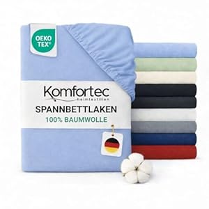 Komfortec Spannbettlaken Jersey 100% Baumwolle – 180x200 cm – 135g/m² – Weich, Atmungsaktiv & Hautfreundlich – Mit Rundumgummi – Oeko-Tex Zertifiziert – Für Boxspring, Topper & Matratzen – Hellblau