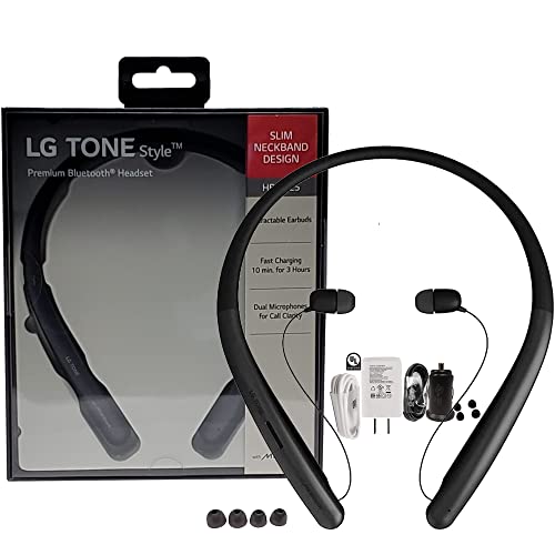 Lg Tone Style Hbs-Sl5 Bluetooth Wireless Stereo Neckband Earbuds Tuned By Meridian Audio - 1.2Amp Quick Wall/Car Charger (Us Retail Packing Kit) #TOP1