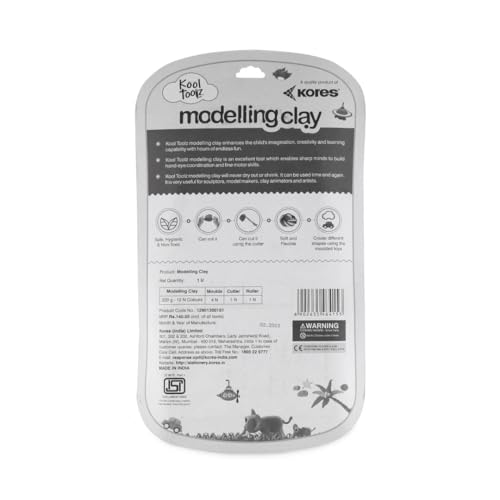 Image of Kores Modelling Clay 220g - 12 Colours with Roller, Cutter & 4 Moulds | Soft, Reusable & Non Toxic Clay for Kids | Ideal for Creative Learning & Craft