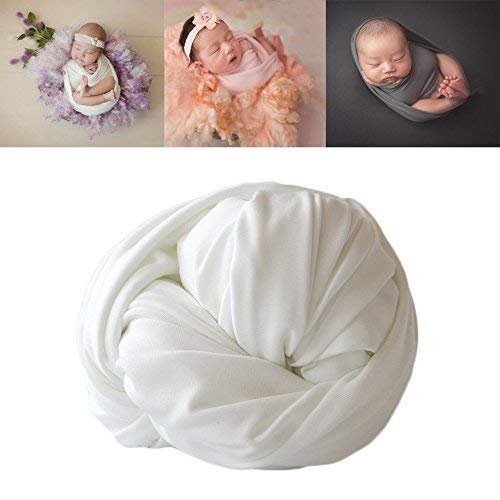 Newborn Baby Photo Props Blanket Backdrop Cotton Stretch Without Wrinkle Wrap for Boy Girls Photography Shoot (White)