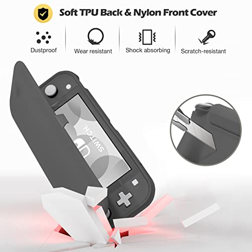 ProCase for Nintendo Switch Lite Flip Case with 2 Pack Tempered Glass Screen Protectors, Slim Soft Cover Anti-Scratch Protective Case for Nintendo Switch Lite 2019 –Grey - Image 2