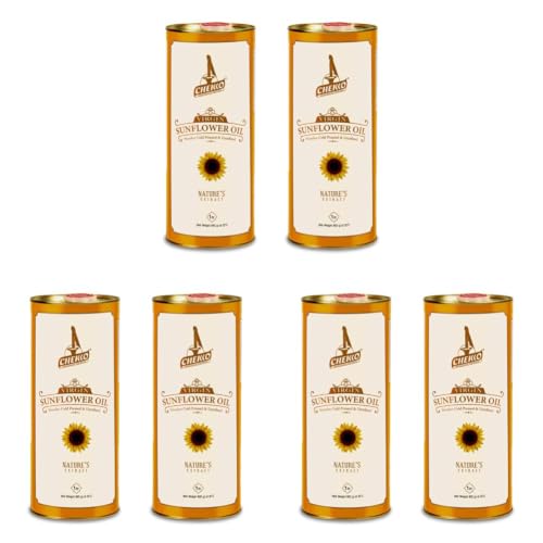 Image of Chekko Cold Pressed Sunflower Oil 2 Litre | Wood Pressed Sunflower Oil | Pure Unrefined Edible Cooking Oil | Rich in Vitamin E & Natural Oil for Cooking, Frying, Deep Fry, Sauteing & Daily Indian Cooking (1 Litre*Pack of 6)